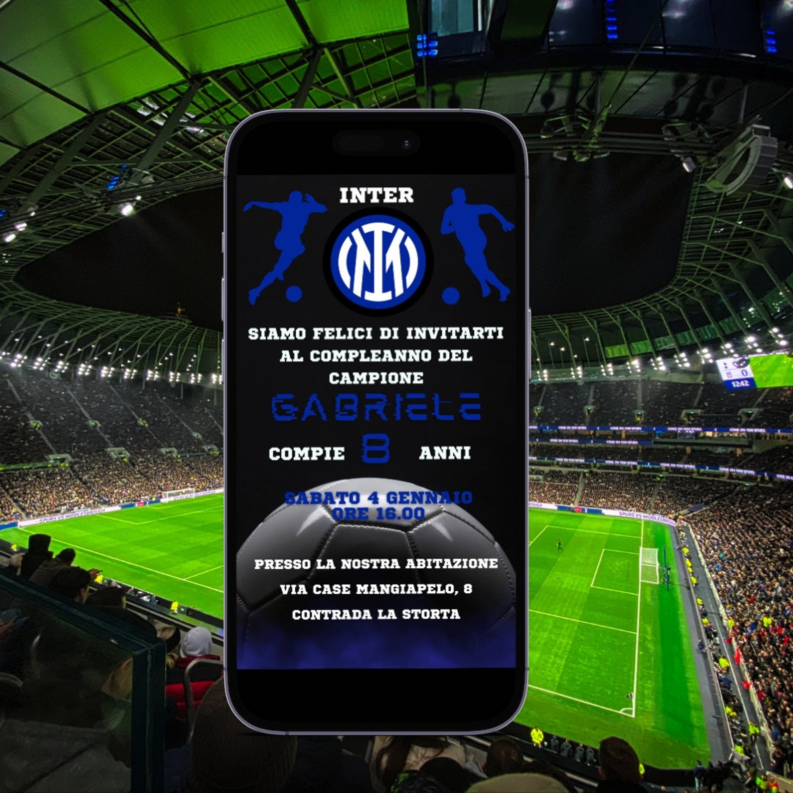Inter Invito Digitale, ITA/ENG, Calcio Invito Compleanno, Calcio Invito