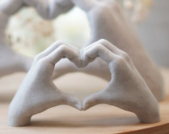 Limited Edition - Heart Hands Love Symbol Pose, a Marble Textured Sculpture, Romance Figurine