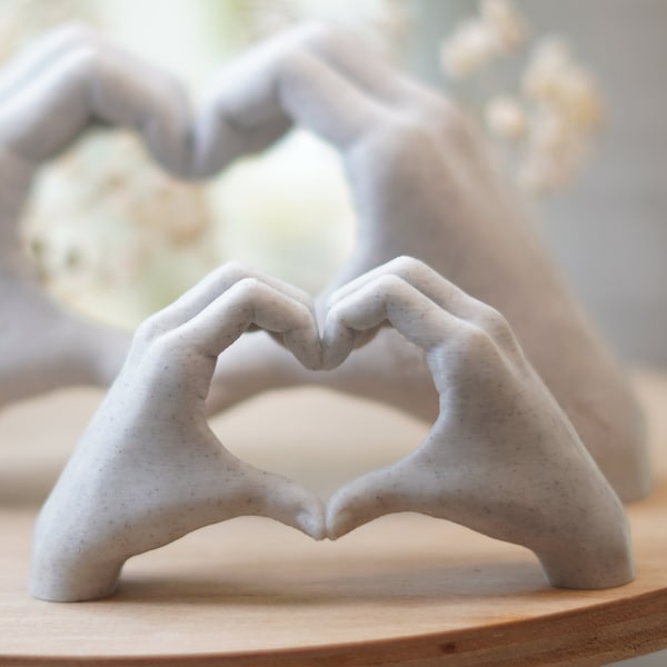 Limited Edition - Heart Hands Love Symbol Pose, a Marble Textured Sculpture, Romance Figurine
