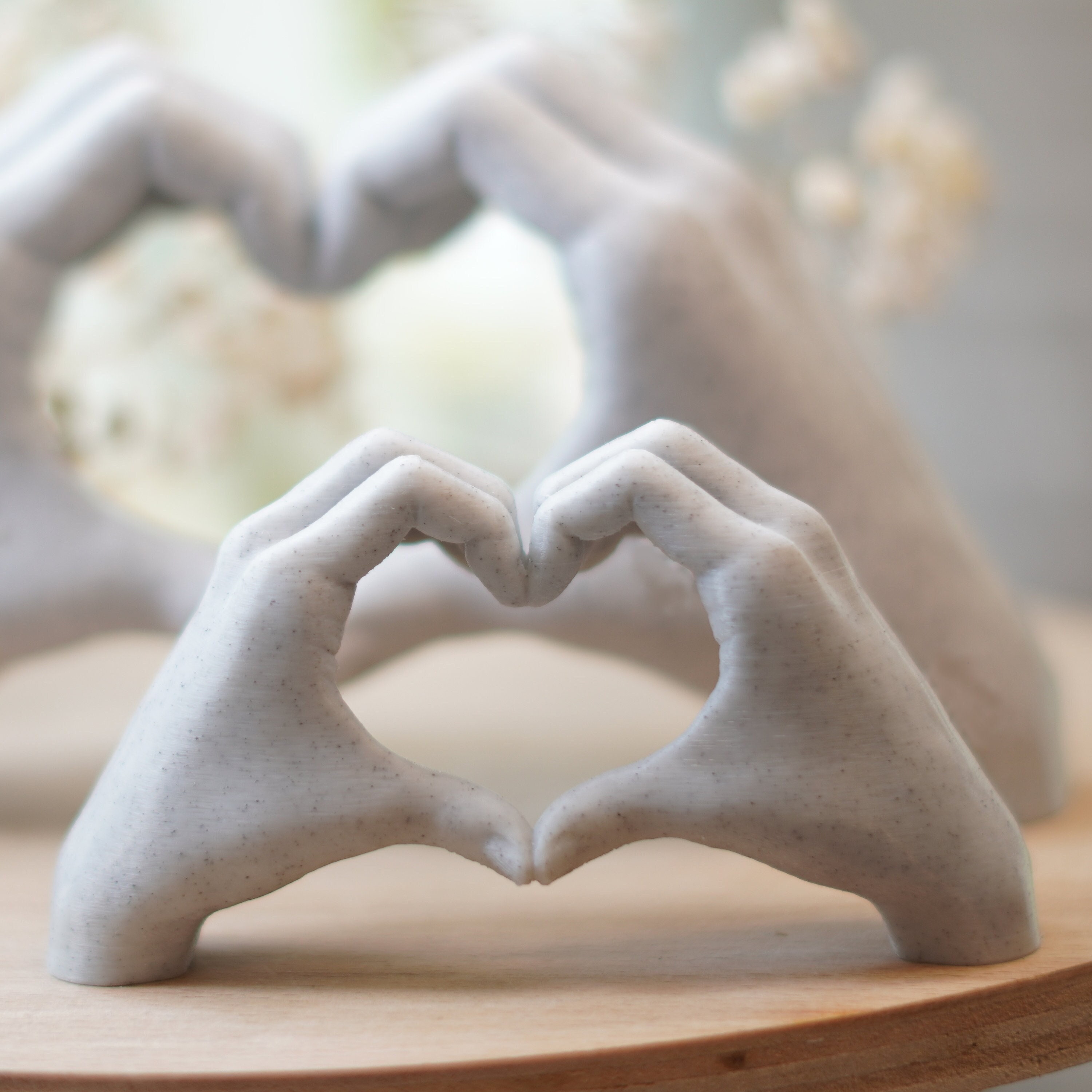 Heart Hands Love Symbol Pose, a Marble Textured Sculpture, Romance Figurine