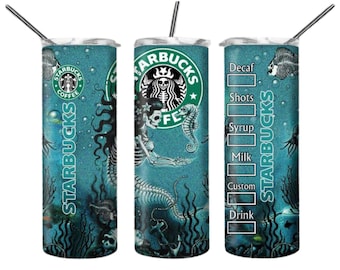 Starbucks Skelett Meerjungfrau-20 Unzen Edelstahl Skinny Tumbler-Reise-Becher-To Go Kaffeebecher-Kaffee-Liebhaber-Geschenk für Sie