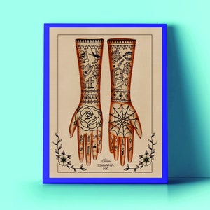Traditional Tattoo &quot;Hands Tattooed&quot; Print Instant Download PDF, Tattoo Studio Wall Decor, Traditional Tattoo Design