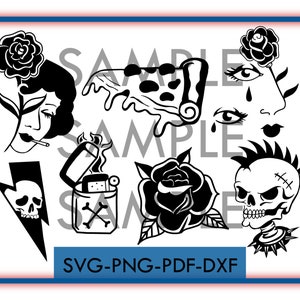 Traditionelles Tattoo digitale Clipart, amerikanisches Tattoo svg, traditionelle Blitze