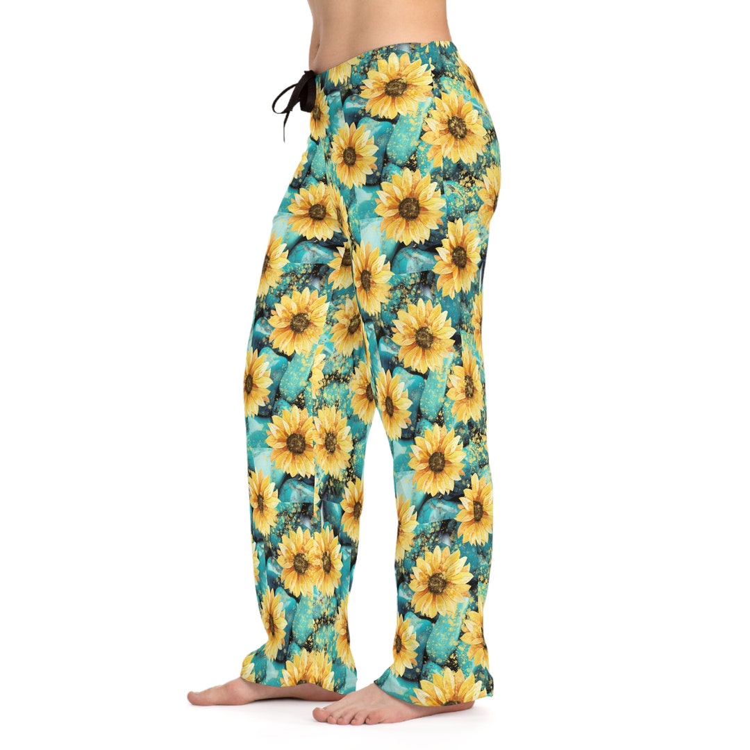 Women's Sunflower Pajama Pants, Womens Pajama Pants Sunflower Lounge