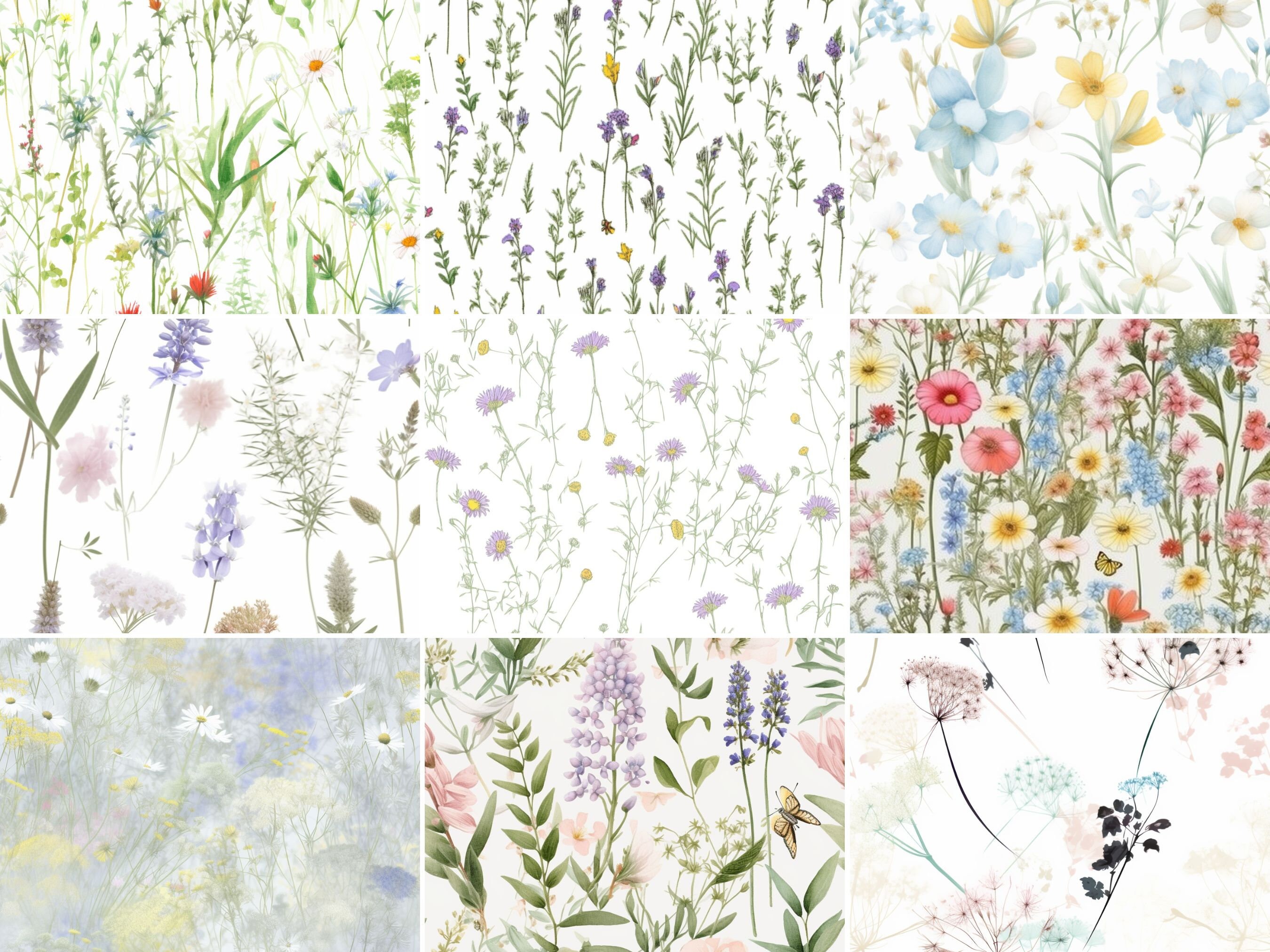20 Seamless Pastel Watercolor Wildflower Digital Paper, Flowers ...