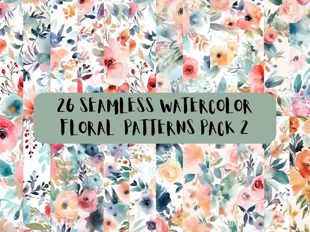 26 Watercolor Floral Seamless Digital Paper, Flowers, Repeating Pattern ...
