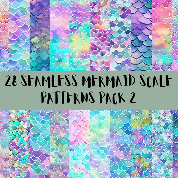 28 Seamless Rainbow Mermaid Scales Digital Paper, Repeating Pattern, Instant Digital Download, PNG 300 DPI For Commercial Use, Pack 2
