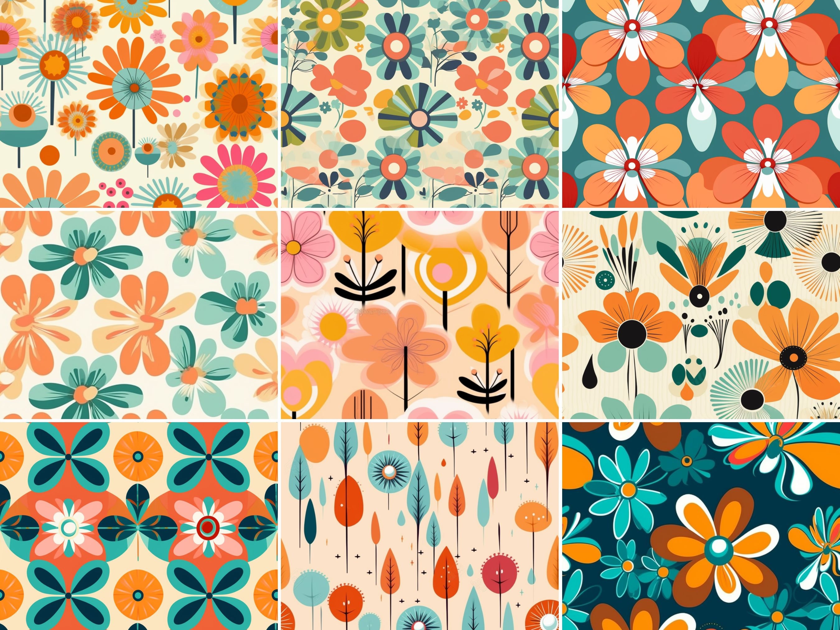 21 Retro 1960s Cute Seamless Digital Paper, Groovy , Repeating Pattern ...