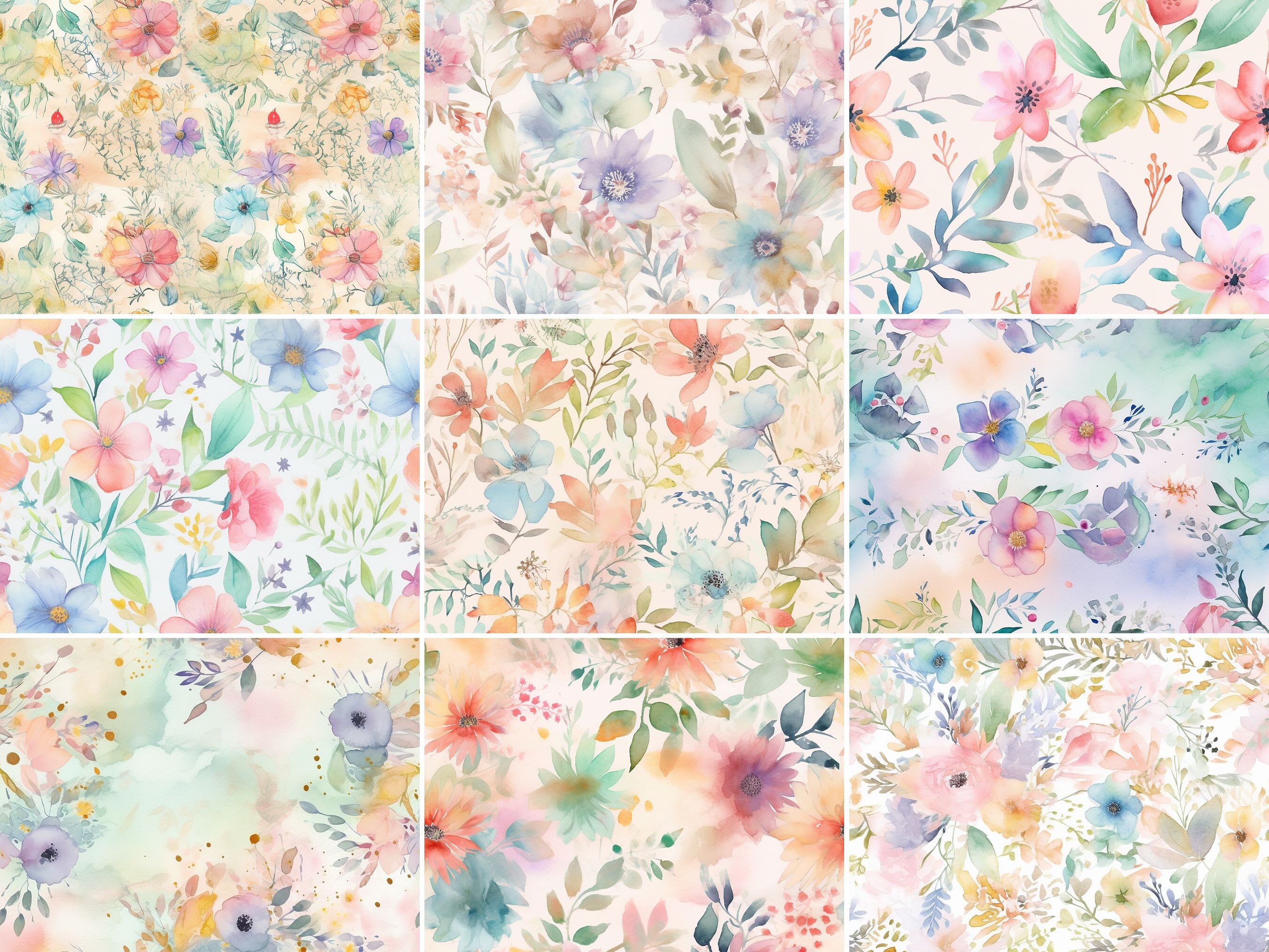 27 Pastel Watercolor Floral Seamless Digital Paper, Flowers Repeating ...