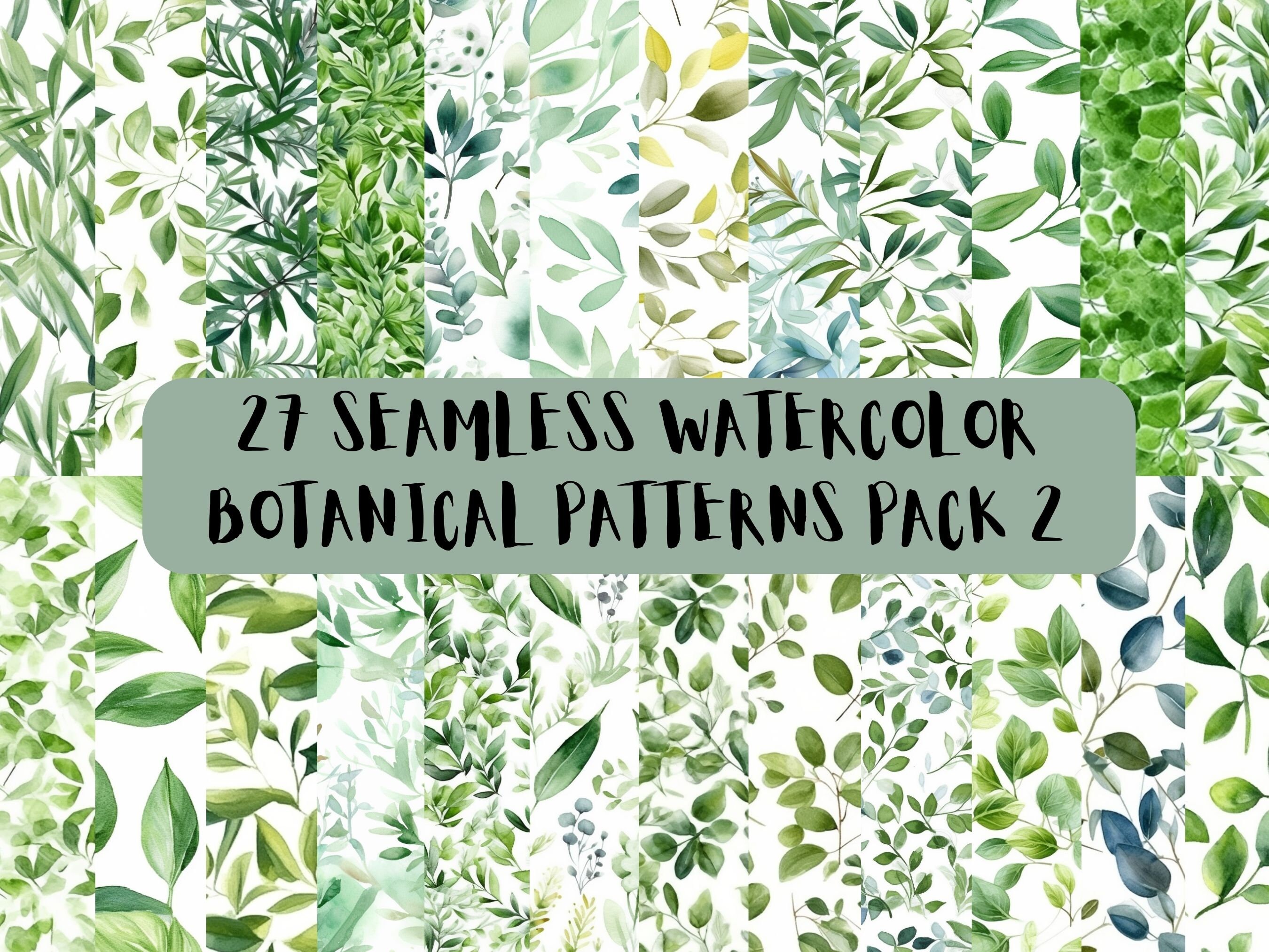 27 Seamless Watercolor Botanical Patterns Bundle, Leaves, Repeating ...