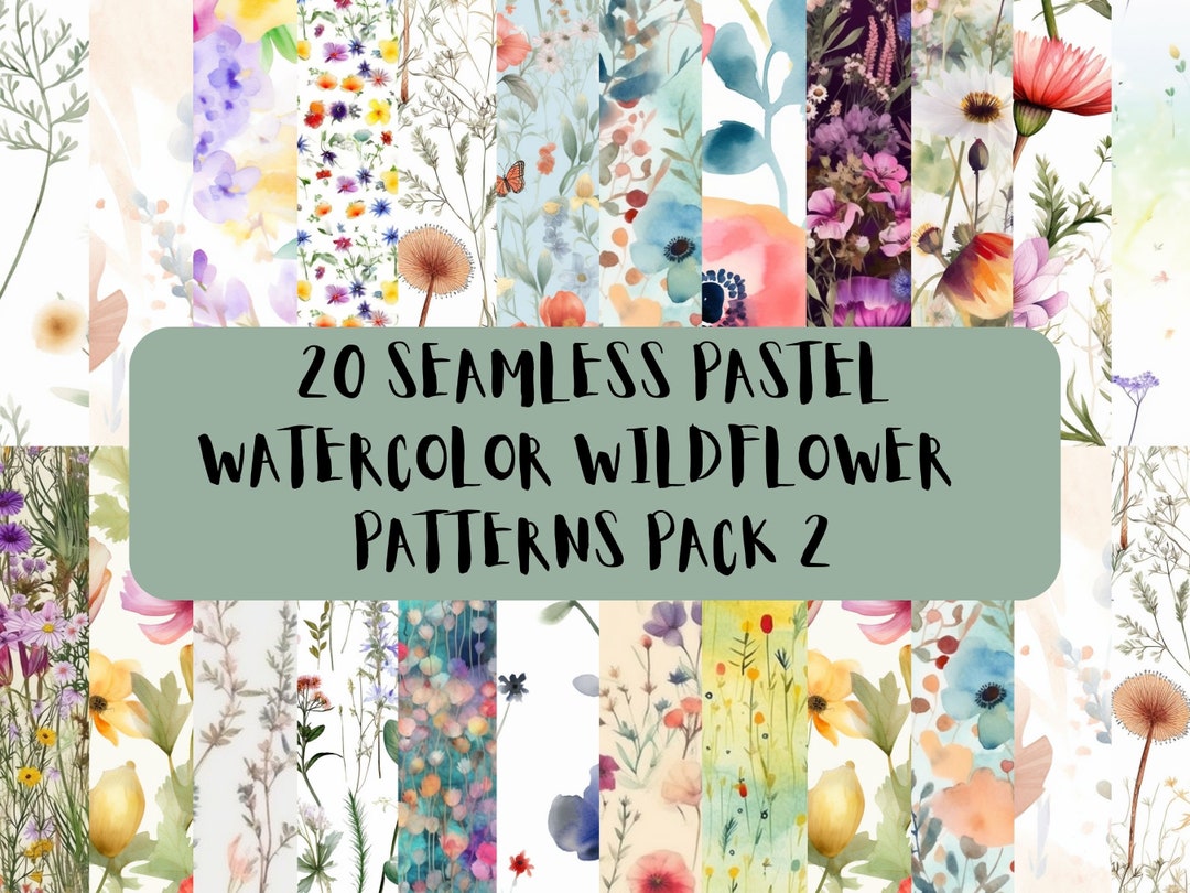 20 Seamless Pastel Watercolor Wildflower Digital Paper, Flowers ...