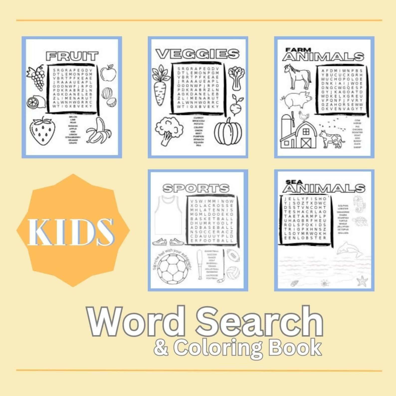 Kid's Word Search and Coloring Pages - Etsy