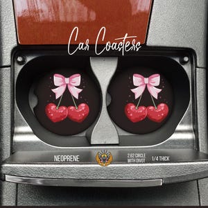 Cherry, Coquette Coasters, Car Essentials, Car Accessories, Fun Accessories, Drink Holder, Car Decor, Cute Car, Car lover, Stocking Stuffers