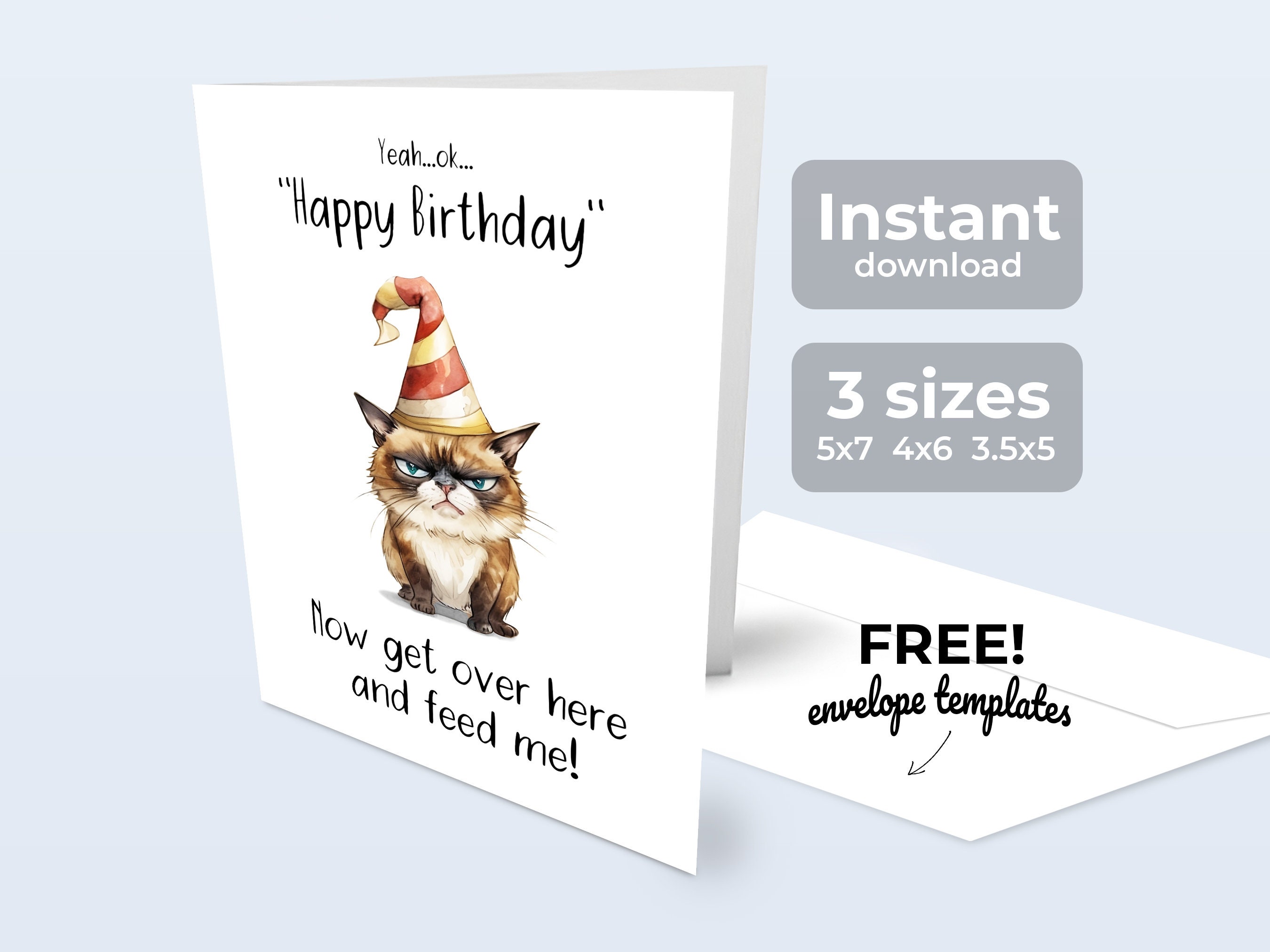 Grumpy Cat Birthday Card Funny Instant Download Printable 3 Sizes With ...
