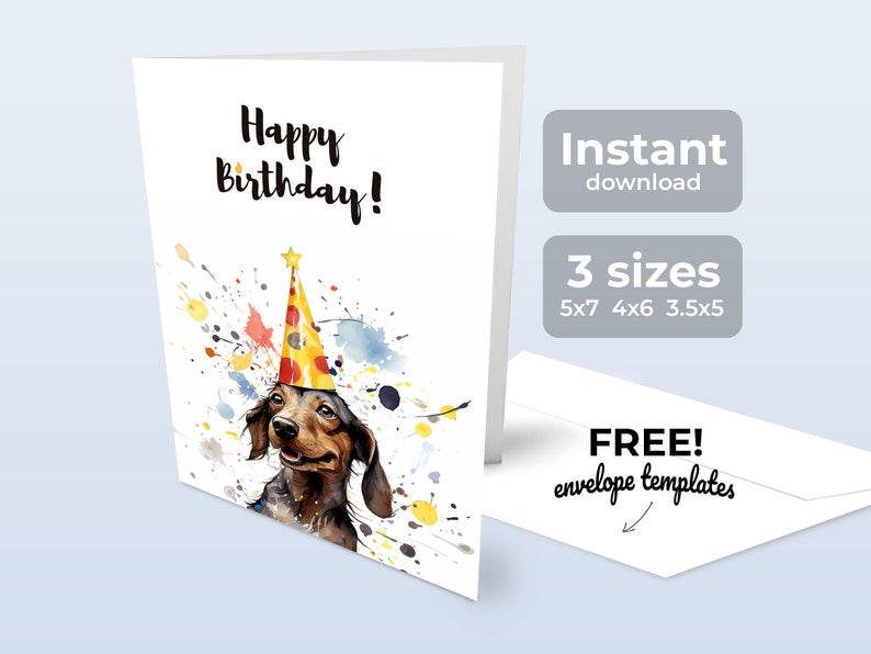 Dachshund Birthday Card Dog Birthday Card Instant Download Printable 3 ...