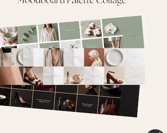 Visionboard voor een minimalistisch modemerk, een ingetogen luxe kleurenpalet.