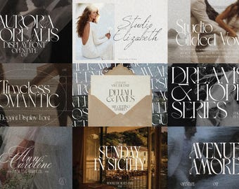 Paquete de fuentes de lujo para bodas: fuentes elegantes serif y script, fuentes para invitaciones de boda y fuentes modernas para branding.