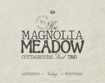 Magnolia Meadow - Familia de fuentes con textura vintage / Fuente cottagecore / Fuente de marca vintage y elegante