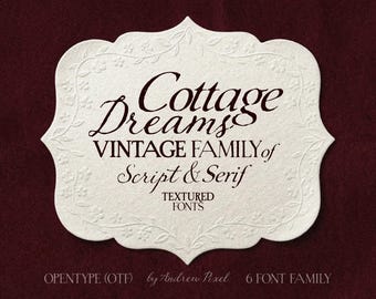 Cottage Dreams - Familia de fuentes texturizadas vintage / Fuente cottagecore / Fuente de marca vintage y elegante