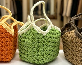 Handmade Crochet Farmers Market Bag Tote Chunky Yarn Knit Purse Pouch Gift for Her Mother daily everyday essential carrying long lasting