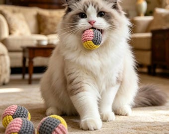 Palline per gatti all'uncinetto, senza colla, in cotone naturale, giocattoli per animali domestici, colorate, fatte a mano per cani e gattini, regalo interattivo per gattini, attraente texture del filato di cotone