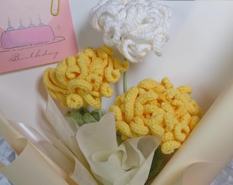 Crochet Flowers Bouquet Handmade Finished Birth Month, July,August,September,October,November,December, Birthday, chrysanthemum, mums plant