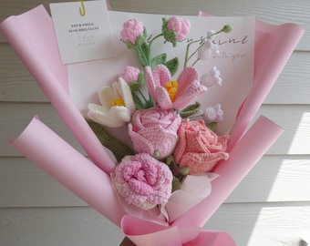 Häkelblumenstrauß handgefertigt, fertiges Produkt, Rose, Lilie, Tulpe Jahrestag, Geburtstag, Freundin, Mutter Fernliebe immer Geschenk