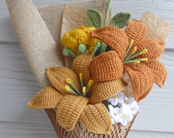 Crochet Flowers Bouquet Handmade, Finished Product, Rose,Jasmine,Tulip,Lily for Anniversary,Birthday,girlfriend mother day knit forever gift