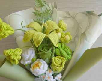 Crochet Flowers Bouquet Handmade, Finished Product, Jasmine,Freesia,baby's breath, Anniversary,Birthday, girlfriend mother mom forever gift
