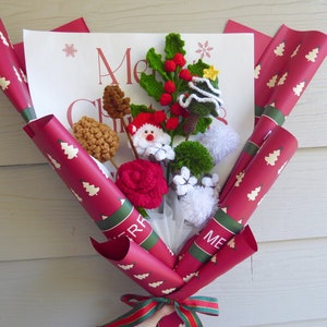 Crochet Blumen Bouquet Handmade, Finished Produkt Rose für Jubiläum, Geburtstag, Freundin Mutter für immer Weihnachten Santa Liebe Geschenk