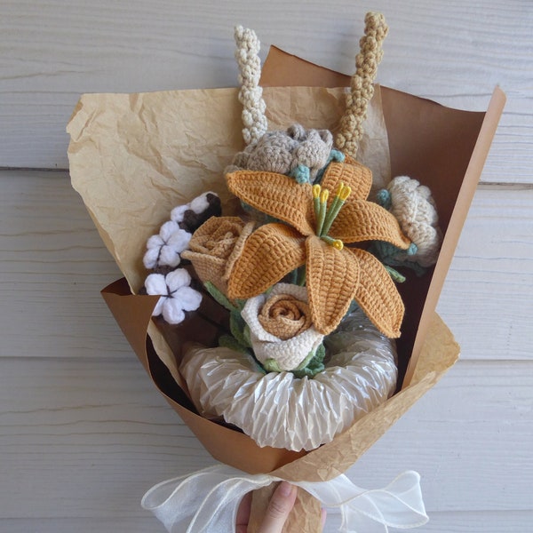 Crochet Flowers Bouquet Handmade, Finished Product, Rose,Jasmine,Tulip,Lily for Anniversary,Birthday,girlfriend mother day knit forever gift