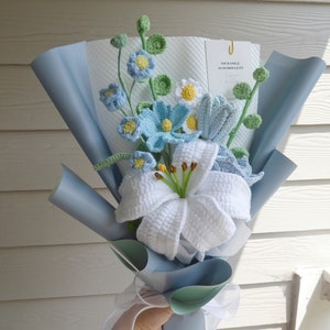 Crochet Flowers Bouquet Handmade, Finished Product, Rose,Lily,Tulip,Daisy for Anniversary,Birthday,National Girlfriend&#39;s Day boyfriend gift