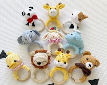 Handmade Personalized Rattle Ring for Baby Shower Name Engraving Present Wooden Newborn Gift Nephew Niece Boy Girl Toddler Gender Reveal
