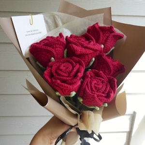 Crochet Flowers Bouquet Handmade, Finished Product,Eternal Rose for Anniversary,Birthday,girlfriend,mom,valentine romantic yarn knitted gift