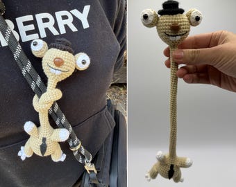 Handmade Crochet Bag Charm Long Neck Amigurumi Buck Backpack Accessory Ice Animal Strap Tie Sloth Rodent character cartoon school Keychain