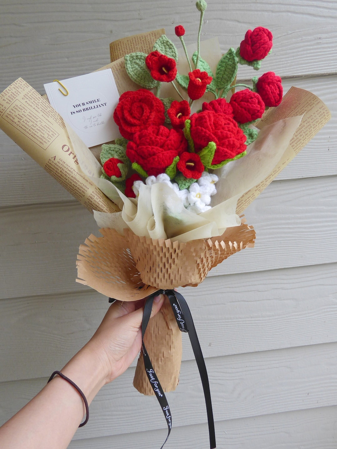 Crochet Flowers Bouquet Handmade, Finished Product, Rose, Lily for