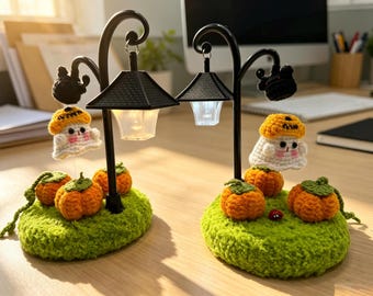 Crochet Handmade Halloween Float Ghost Light Lamp, Finished Product, Fall Autumn Desk Decoration, Pumpkin, Magnetic Witch Hat, amigurumi