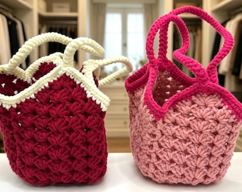 Handmade Crochet Farmers Market Bag Tote Chunky Yarn Knit Purse Pouch Gift for Her Mother daily everyday essential carrying long lasting