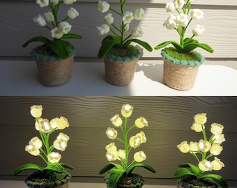 Crochet Handmade Lily Potted Plant Light Lamp Lilies of the Valley