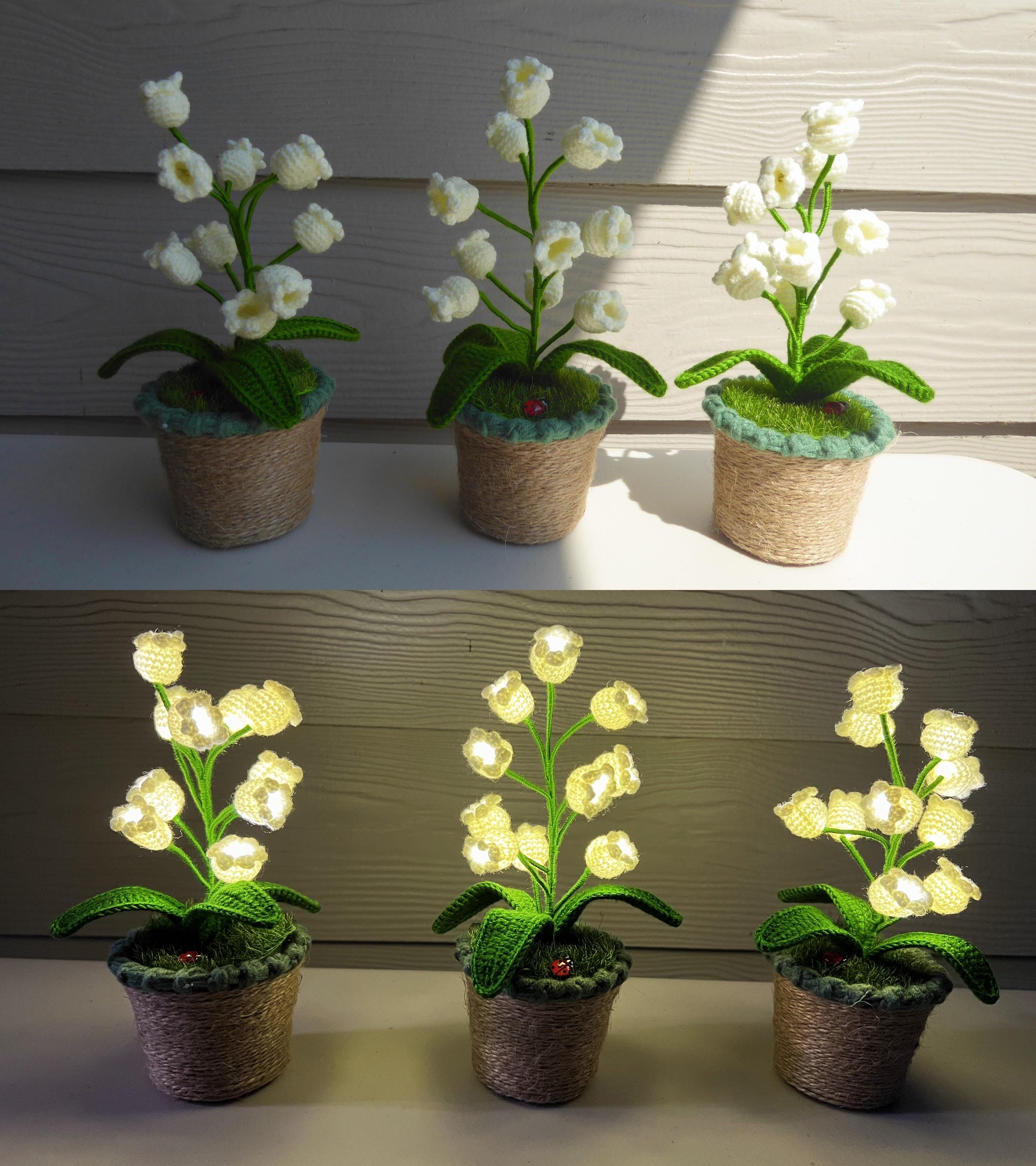 Crochet Handmade Lily Potted Plant Light Lamp Lilies of the Valley