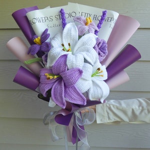 Crochet Flowers Bouquet Handmade, Finished Product, Rose,Lily,Tulip, Anniversary,Birthday,Graduation, girlfriend mother day knit yarn gift