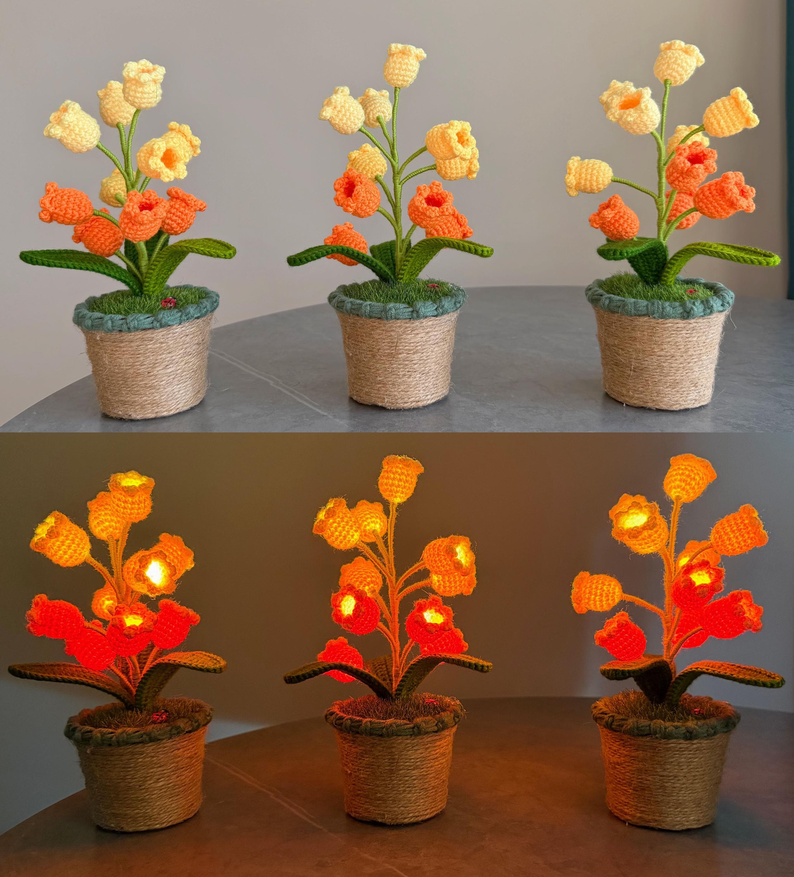 Crochet Handmade Lily Potted Plant Light Lamp Lilies of the Valley