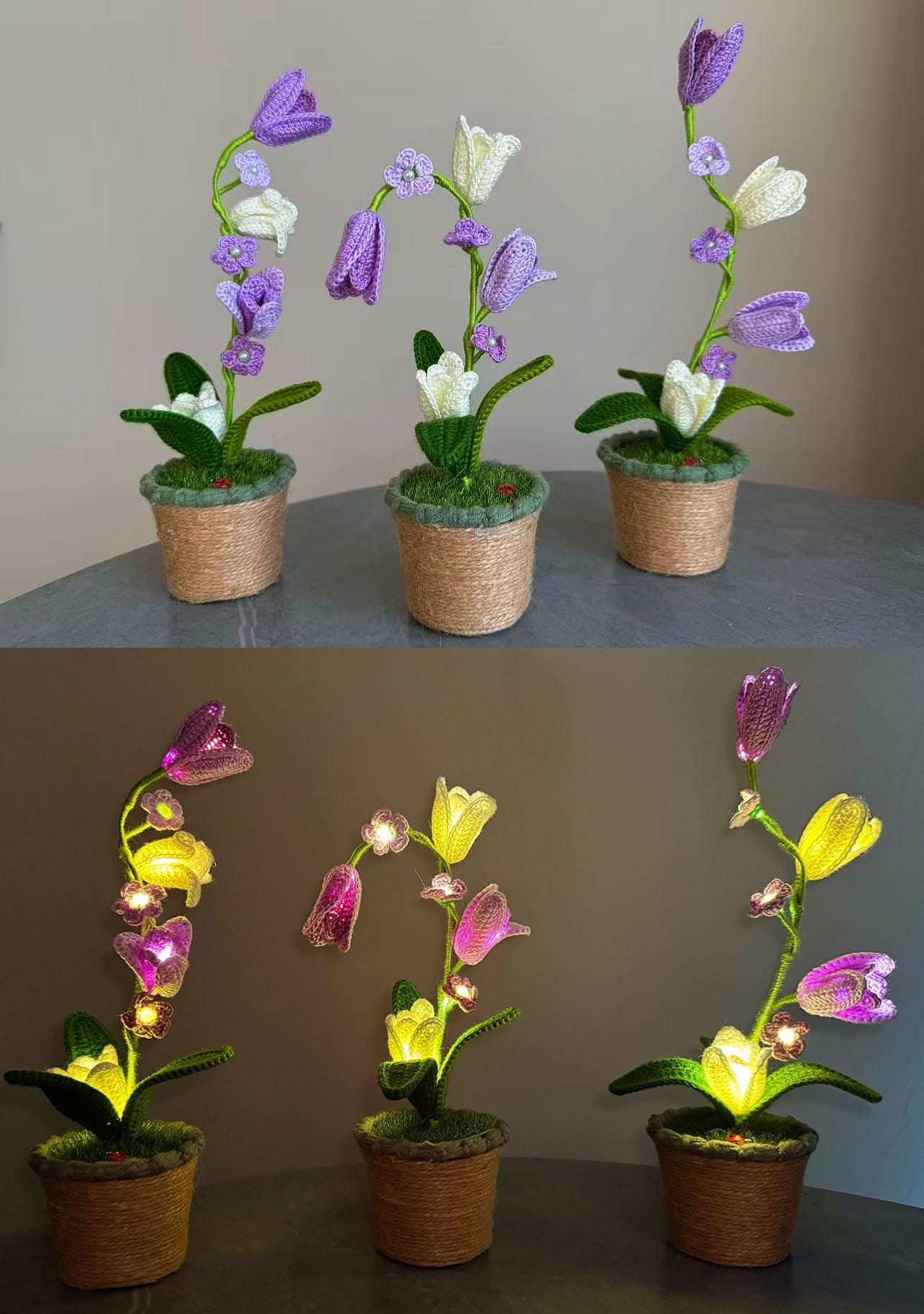 Crochet Handmade Lily Potted Plant Light Lamp Lilies of the Valley