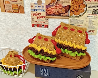 Handmade Crochet Mini Hamburger Pouch Purse Kid Bag Charm Coin ID Wallet AirPods Case Holder Keychain lemon grape avocado kiwi gift card