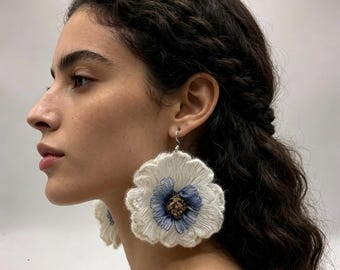 Handmade Crochet Dangle Statement Earrings Colorful Boho Knit Mohair Jewelry Lightweight Fiber Art Wear creative design Little Monster Decor