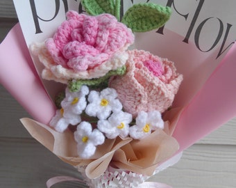 Crochet Flowers Bouquet Handmade, Finished Product, Rose,Lily,Tulip, Anniversary,Birthday, girlfriend mother day graduation forever gift