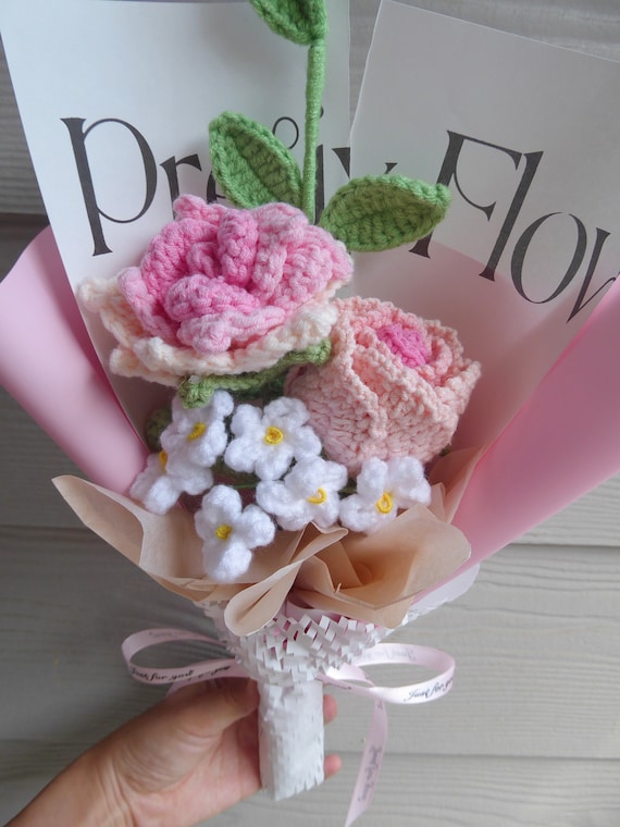 Fleur Au Crochet Positive Avec Carte D'Encouragement - Cadeau Fait Main Pour Femme, Anniversaire, Fête Des Mères - Décoration Maison Douceur
