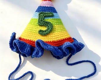 Personalized Crochet Birthday Party Hat for Kids Custom Number Handmade Rainbow Crown Photo Prop Toddler Child Accessory decoration ornament
