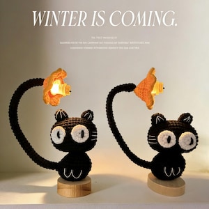 Lampe chat au crochet faite main, mini table de chevet, lumière confortable, charme de bureau, décoration de chevet, tricot illuminant pour toujours le cadeau de pendaison de crémaillère
