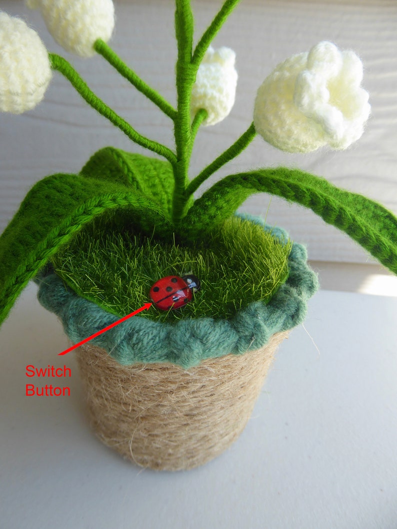 Crochet Handmade Lily Potted Plant Light Lamp, Lilies of the Valley,Finished Product,Knitted Flower Decoration,3 flash modes girlfriend gift image 3